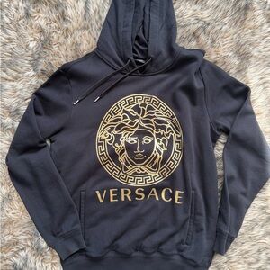 Versace Black Hoodie with Gold Medusa Design